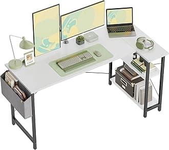 CubiCubi 55 Inch Small L Shaped Computer Desk with Storage Shelves Home Office Corner Desk Study Writing Table, White