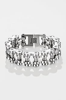 Men Heavy Sturdy Bike Chain Motorcycle Chain Bracelet of Stainless Steel, Silver Color Polished