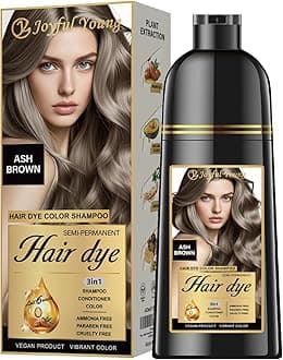 Joyful Young Hair Dye Shampoo 3-in-1, Ash Brown Semi-Permanent Gray Hair Coverage, Color Depositing Shampoo for Women & Men, Vegan, Ammonia-Free