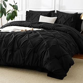 CozyLux King Size Comforter Set Black, 7 Pieces Pintuck Bed in A Bag Black Comforter King Size, Pinch Pleat Bedding Set with All Season Comforter, Sheets, Pillowcases & Shams