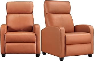 Padded Seat Recliner Chair Set of 2 Single Sofa Recliner for Living Room PU Leather Upholstered Reclining Chair Home Theater Seating Tan