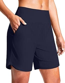 Women's 7" Quick Dry Swim Board Shorts Swimming Bottoms High Waisted Beach Shorts for Women with Liner Pockets