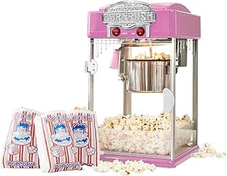 Popcorn Popper Machine-4 OZ Vintage Professional Popcorn Maker Theater Style with Nonstick Kettle Warming Light and Serving Scoop. (Pink)