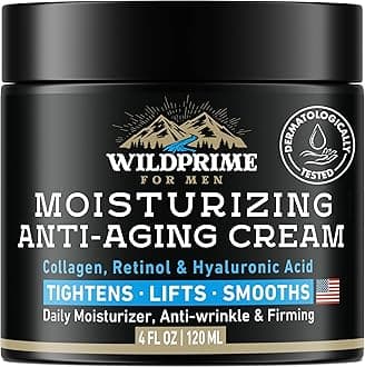 Men's Face Moisturizer Cream - Anti Aging & Wrinkle - Made in USA - Collagen, Hyaluronic Acid, Vitamins E & A, Avocado Oil - After Shave Lotion - Age Facial Skin Care, Day & Night Moisturizing, 4 oz