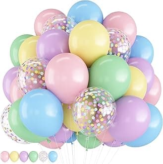 HILAVO Pastel Balloons 12 Inch Macaron Pink Blue Green Purple Yellow Pastel Rainbow Latex Balloon with Colorful Confetti Party Balloons for Easter Birthday Baby Shower Bridal Wedding Party Decoration