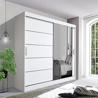 Spacious Bedroom Sliding Wardrobe - Sleek and Functional Design comes in White/Grey/Black/Oak and Width 120cm/150cm/180cm/203cm/250cm (White, 120cm)