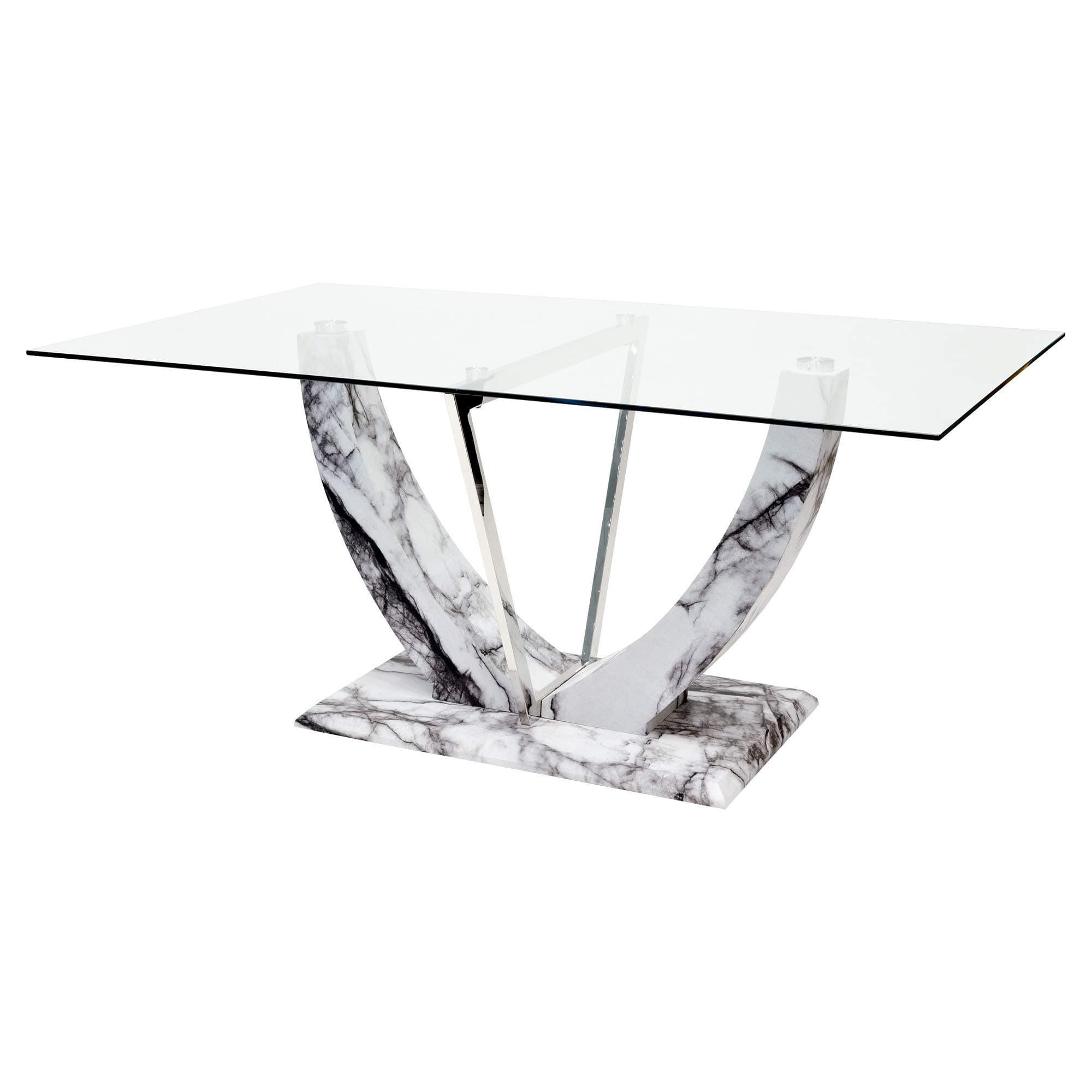 FeblandJericho Rectangular Glass Top Dining Table with Marble Effect Base, Grey, One Size