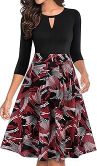 YATHON Women's Vintage Floral Flared A-Line Swing Casual Party Dresses with Pockets