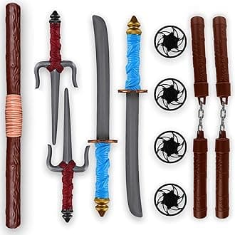 - Liberty Imports Ninja Toy Weapons Kids Role Play Set with 2 Katana Swords, 2 SAIS, 4 Shuriken and Bo Staff for Children Dress Up Pretend Play Battles