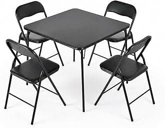 FurnitureR Folding Card Table and Chairs Set of 4, 5-Piece Foldable Dining Table Set, Space Saving Small Table and Chairs for Apartment, Game Room, Indoor Use, No Assembly Required