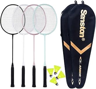 Senston Badminton Rackets Set of 4, Badminton Set for Outdoor Backyards Gym, Lightweight Badminton Rackets 4 Pack, Black White Pink Green