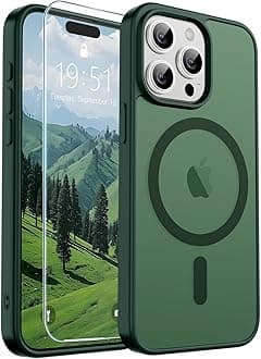 SUPFINE Magnetic for iPhone 15 Pro Max Case (Compatible with MagSafe) (Military Grade Drop Protection) Slim Translucent Matte Shockproof with Anti-Fingerprint Phone Case, Forest Green
