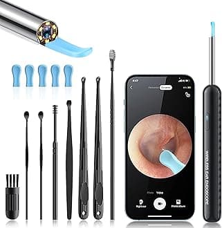 Ear Wax Removal Kit with 1080P Camera - 360° HD Ear Cleaner for iOS/Android, 6 LED Lights, Soft Silicone Picks, IP67 Waterproof, Rechargeable, WiFi-Enabled Ear Care Set with 8 Tools