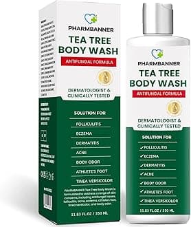 PHARMBANNER Tea Tree Antifungal Body Wash – Soothes Folliculitis, Acne, Jock Itch, Athlete’s Foot, Ringworm, Tinea Versicolor, Body Odor, Eczema & Dermatitis-Prone Skin