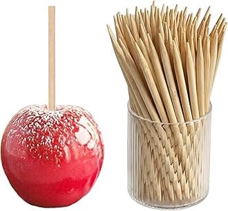 HANSGO 100PCS Candy Apple Sticks, 6 mm 5.25 inch Bamboo Skewers for Caramel Apple Cotton Candy Sticks Lollipop BBQ Corn Dog, Fall Harvest Festivals Party Favor