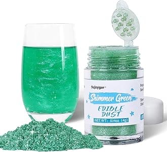 Shimmer Green Edible Glitter for Drinks, 4 Grams, Sujoygar Luster Dust for Cocktails, Cake Decorating, Food Grade, Dessert Dusting Powders, Baking, Chocolates