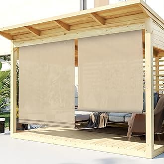 TANG Exterior Roller Shade 6'Wx11.5'H Outdoor Patio Shades Roll Up Blinds Sunshades for Deck Porch Pergola Balcony Backyard, Beige