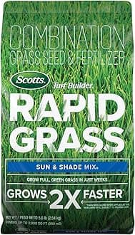 Scotts Turf Builder Rapid Grass Sun & Shade Mix: up to 2,800 sq. ft, Combination Seed & Fertilizer, Grows in Just Weeks, 5.6 lbs