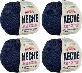 Keche Cotton Yarn, 60% Cotton 40% Acrylic Yarn, Soft Cotton Yarn for Crochet and Knitting, Amigurumi Yarn 4 Skeins/Balls [1.76 Oz (50g) / 180 Yrds (165m)] x 4 - Navy Blue