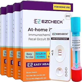 EZCHECK® At-Home iFOB Test (4 Tests) Immunochemical Fecal Occult Blood Test (FIT) for Colon Health Screening, Colon Cancer Screening, Colorectal Cancer Screening, Colon Disease Test