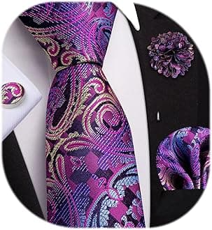 Mens Tie and Lapel Pin Paisley Striped Floral Necktie for Men Pocket Square Cufflinks Wedding Party