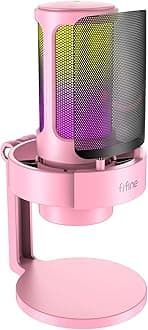 USB Streaming Gaming Microphone, PC Condenser Desktop Mic for Video, Home use, YouTube, with RGB Control, Gain Knob, 3.5mm Headphone Jack, Shock Mount, on Computer/PS4/PS5-AmpliGame A8 Pink