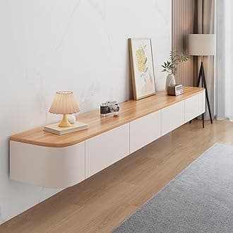 Floating TV Stand, Wall Mounted TV Shelves With Door,TV Media Console, Floating TV Cabinet Large Storage TV Bench Under TV (Wood, 300CM/118.1")