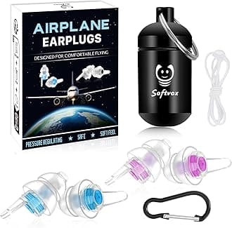 Airplane Ear Pressure Relief Ear Plugs with Cord, Prevent Ear-Pain & Noise Reduction, Plane Travel Essentials Pressure Equalizing Earbuds, 100x Reusable Comfy Earplugs for Adults Kids 12+