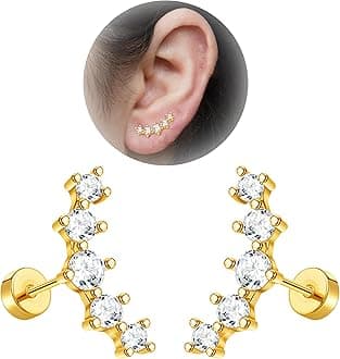 20G Cartilage Earrings for Women 14K Gold Stainless Steel Flat Back Cartilage Stud Earrings for Sensitive Ear Leaf Opal CZ Handmade Helix Conch Piercing Jewelry