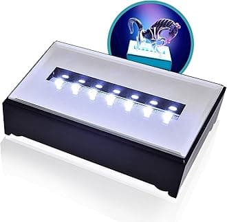 7 LED White Light Stand Base Rectangle Display Pedestal for 3D Crystal Glass Art - LED Light Base & Crystal Display Stand - AC/USB Plug Operated Crystal Holder & LED Base Black
