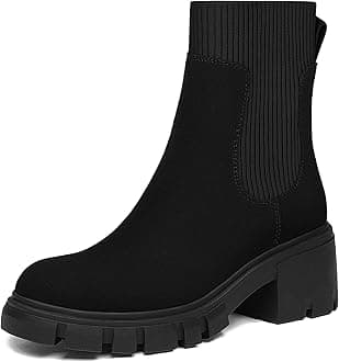 Athlefit Women's Chelsea Boots Fashion Slip on Platform Ankle Boots Lug Sole Chunky Booties