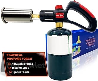 Powerful Cooking Propane Torch Lighter - Culinary Kitchen Torch Head, Sous Vide, Charcoal Campfire Starter, Flame Thrower Fire Grill Gun for Searing Steak, Creme Brulee, BBQ (Tank Not Included)