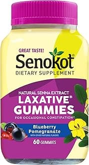 Dietary Supplement Laxative Gummies, Natural Senna Extract, Gentle, Overnight Relief from Occasional Constipation, Blueberry Pomegranate Flavor, 60 Count