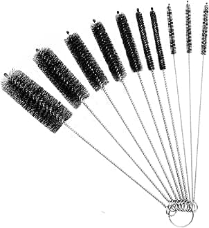 10PCS Straw Cleaner Brushes, 8 Inch Tube Cleaning Brush and Nylon Pipe Brush Set, Small Bottle Cleaning Brushes for Narrow Neck Sippy Cups Straws Teapot Nozzle(Black)