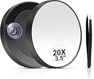 MIYADIVA 20X Magnifying Mirror, 20X Magnifying Mirror Suction Cup and Tweezers, As a Mganifying Makeup Mirror, Pocket Mirror Set for Eyes Makeup 3.5 Inches
