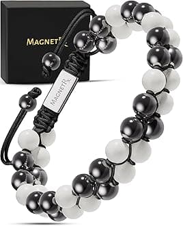 MagnetRX® Hematite & Moonstone Bracelet - MAX Strength Magnetic Hematite Bracelets - Natural Moonstone Crystals White Beaded Bracelets for Women