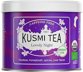 Kusmi Tea Lovely Night - 100 gr Loose Tea Tin - Organic Nighttime Tea Blend of Rooibos, Honeybush, Pear, Licorice & Linden - Caffeine Free