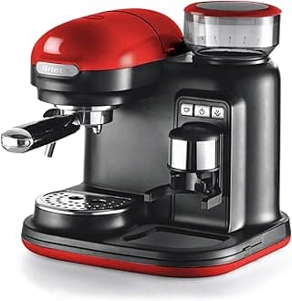 1318 Modern Espresso machine with Intergrated Grinder by Delonghi, For Coffee Beans and Powder, Cappuccinatore Latte, Filter 1 and 2 Cups, 1080 W, Red -2 years Warranty