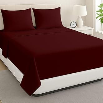 Super Single Waterbed Sheet Set - 4 Piece, 100% Cotton, 18 Inch Deep Pockets, Attached Design, Extra Soft Solid Burgundy Bed Sheets