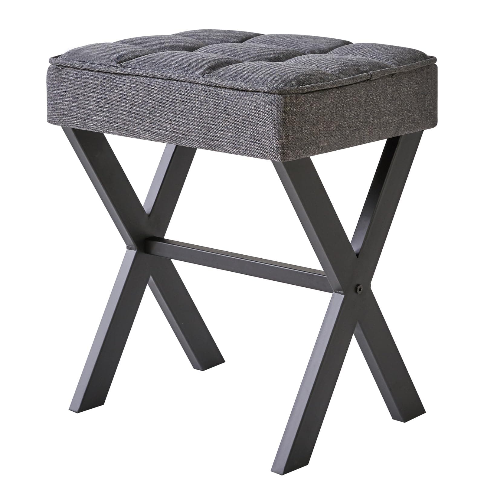 IBUYKE Square Makeup Stool with X-Leg Foot Rest, Linen Footrest, Ottoman Seat Vanity Stool, Multi-Use as Small Side Table, for Bedroom, Living Room, Dark Gray L/G-70G