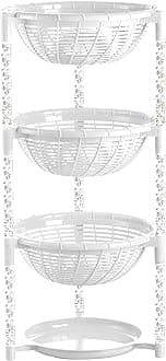 Uncluttered Designs Stacking Basket Bins (3 Tier + Plate) — Display for Fruit, Potato, Onion & Produce — Crafts, Art Supplies & Housewares Organizer — Bedroom & Bathroom Organization & Storage (White)