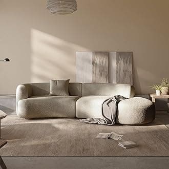 Modern Style Curved Sectional Living Room Couch, Minimalist Comfy Boucle Fabric Modular Sofa for Apartment, Home Office, Right Hand Facing, Light Coffee