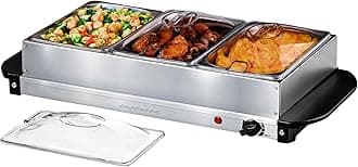 OVENTE Electric Buffet Server and Food Warmer, Three 1.5 Quart Chafing Dish Set with Stainless Steel Warming Tray Perfect for Holidays and Dinners, Silver FW173S