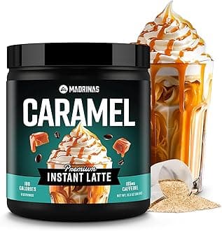 Premium All-Natural Caramel Flavored Instant Coffee Cold Brew Latte Mix - 8 Servings - High Caffeine, Rich & Flavorful, Gluten-Free, Convenient | MADRINAS
