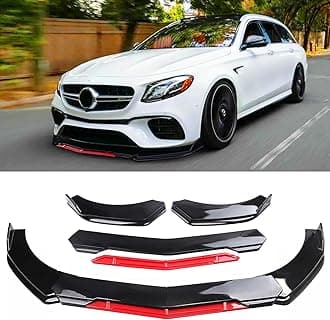 Universal Front Lip for Car,Glossy Black Front Bumper Lip, ABS Adjustable Sharp Corner Front Bumper Lip Splitter Protector Replacement for Most Vehicle (Glossy Black w/Red)