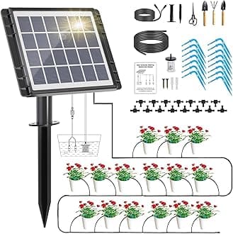 Solar Irrigation, [Upgraded Pump] Automatic Plants Watering System, Solar Powered Drip Irrigation Kit, Self Watering devices with Timer, Indoor and Outdoor Irrigation System for Potted Plants in Living Room, Patio, Balcony