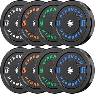 Rendpas 2-Inch Olympic Bumper Plates, 100% Virgin Rubber Low Bounce Barbell Weight Plates for Home Gym Strength Training, 10lb-45lb Black with Color-Coded