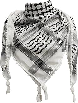 48x48 Palestinian Keffiyeh Scarf, Cotton Shemagh Neck Wrap with Tassel, Unisex Arab Headscarf