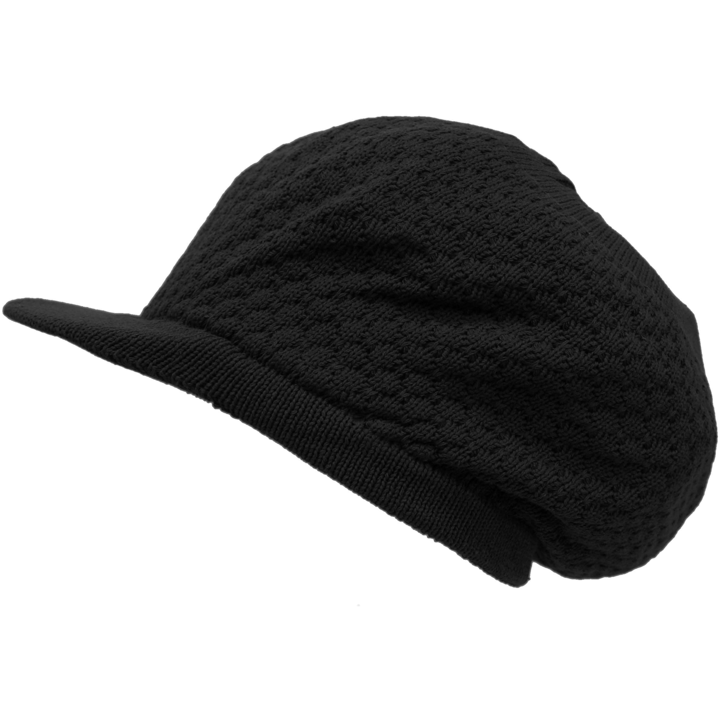 Shoe String King Rasta Dread Knit Tam Hat - Dreadlocks Cap (Large Round Solid Black, with Brim)