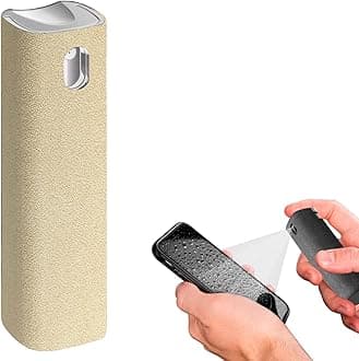 Mini Screen Cleaner Spray – Finger Proof Screen Cleaner for Smartphones, iPads, MacBooks, Laptops, Car Screens, Touchscreens – 3in1 Mist Cleaner, Microfiber Cloth and Protective Cover (Cream)